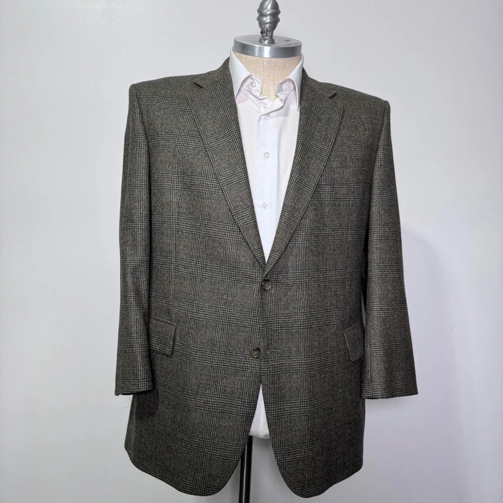 Jos. A.‎ Bank Blazer Mens 46R Brown Glen Plaid Wool Signature Collection Jacket